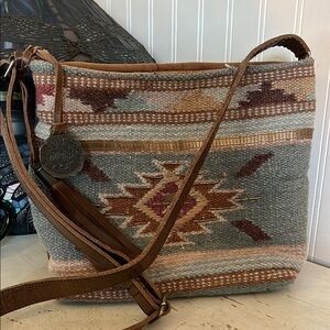 Catch fly studio wool & leather crossbody purse
